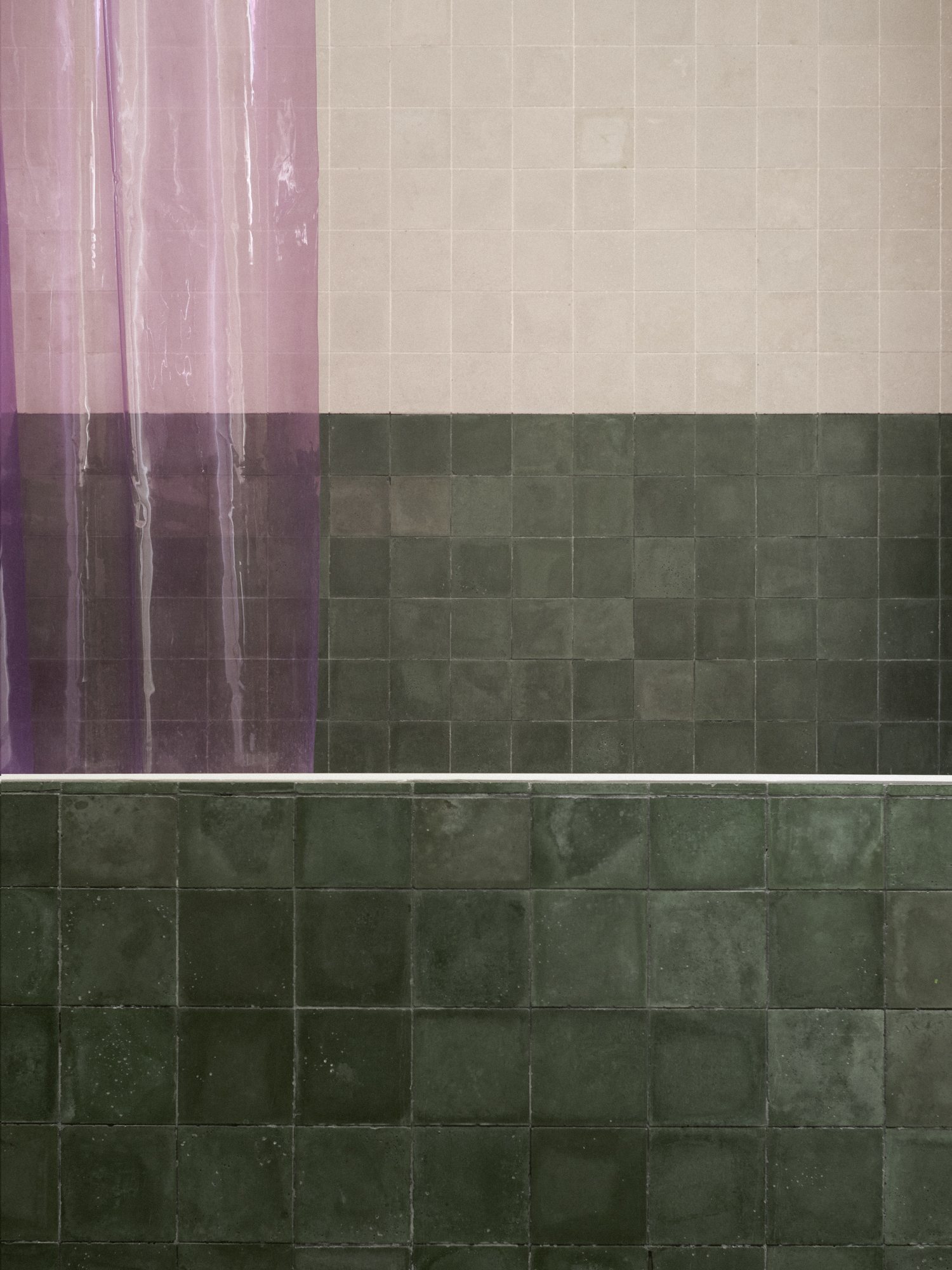 Handmade cement tiles in green and lilac