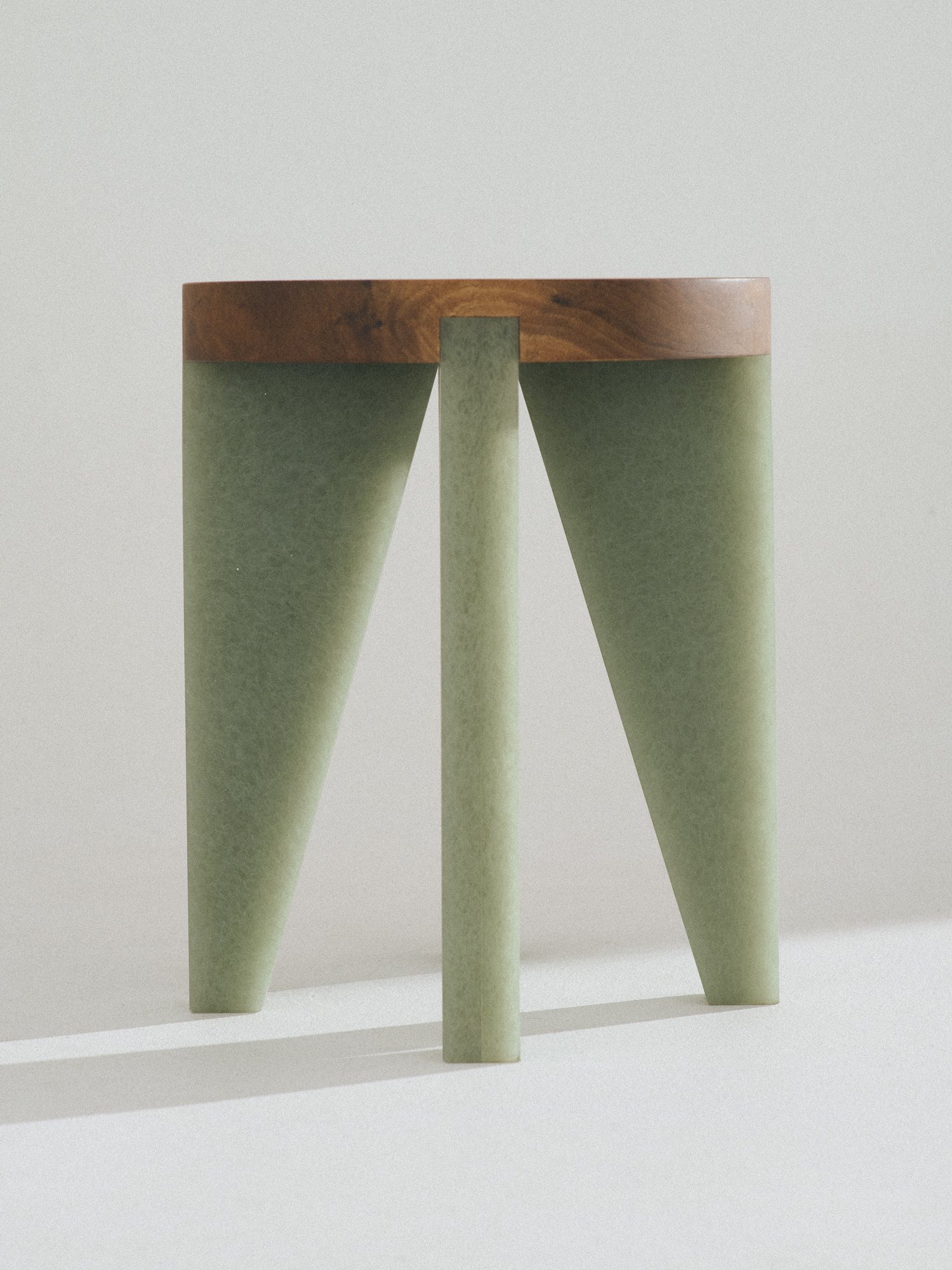 NANO Stool with a walnut seat on green Karlite legs
